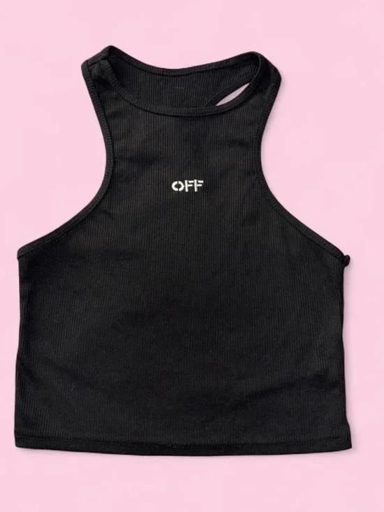 Off-White Black Ribbed Crop Tank Top - Picture 1 of 2